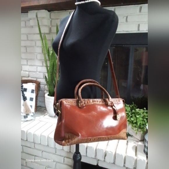 NWT Brahmin Crandall CARAMEL Hamilton Croco Embossed Satchel BAG Purse READ - Picture 2 of 13